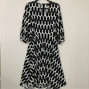 Worth Black White Abstract Print V Neck Event Wedding Midi‎ Dress size 6